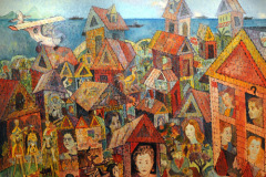 Gran paisaje del vecindario (2005) Carmelo Sobrino (1948-) Óleo 60" x 96"