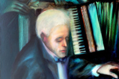 Los músicos (1990) Juan Serrano Óleo 29 1/2" x 36"