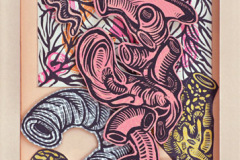 Raquel Quijano Feliciano (2020) Organivirus (3/3) Grabado en PVC, impreso sobre papel 7" x 5" x 1"