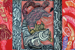 Raquel Quijano Feliciano (2020) Organivirus (2/3) Grabado en PVC, impreso sobre papel 10" x 6" x 2"