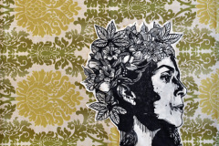 Zinthia Vázquez Viera (2019) Enraizar Xilografía sobre tela 30" x 40"