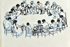 Boceto para cartel 25 Aniversario DIVEDCO (1974) Rafael Tufiño Dibujo a tinta 14 ¼” x 18”