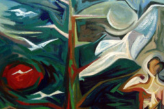 En la luna (1970) Félix Rodríguez Báez Óleo sobre masonite 36" x 32"