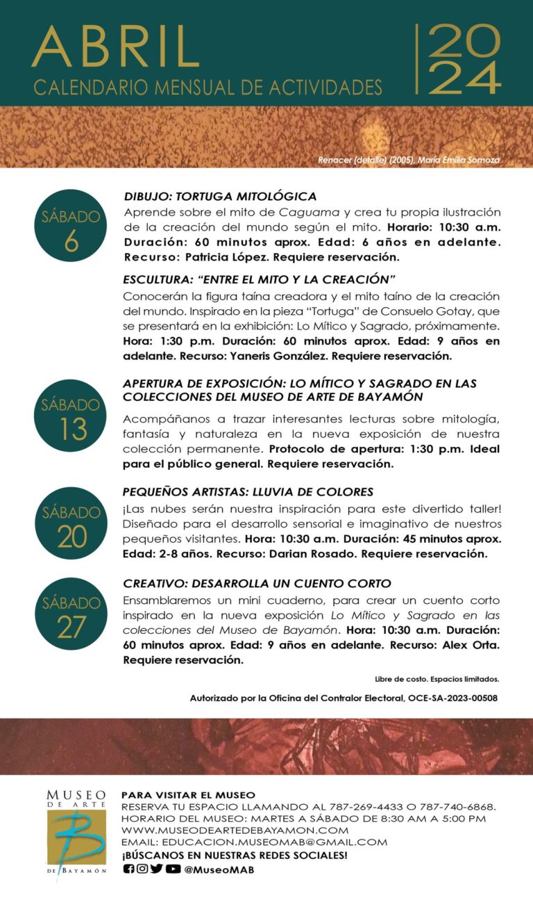 Calendario de Actividades para el Mes de Abril – Museo de Arte de Bayamón