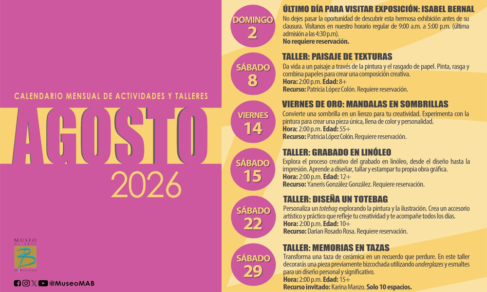 Calendario de Talleres para el Mes de Agosto 2026